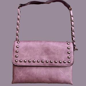 Plum Studded Faux Leather Flap Shoulder Bag Purse with Crossbody Strap
